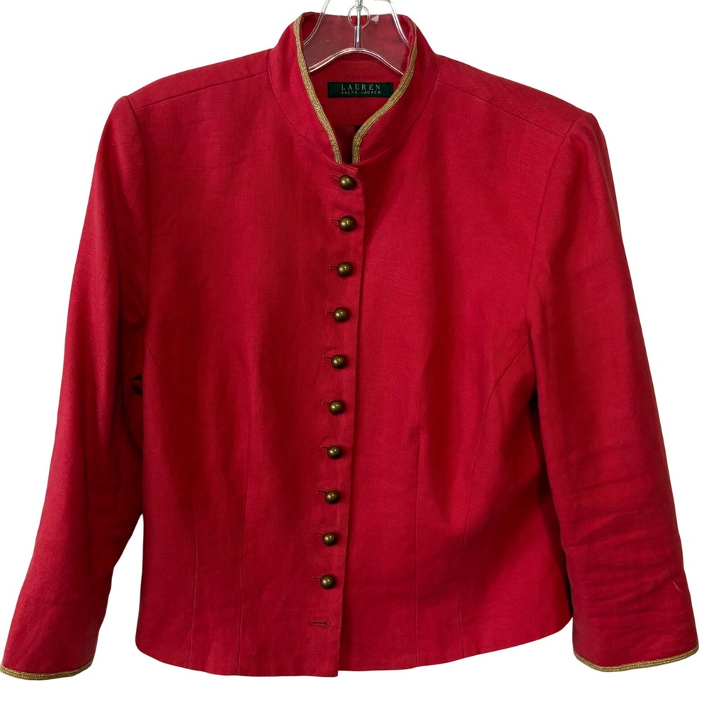 Lauren Ralph Lauren Pink Linen Military Style Jacket in‎ Size 12
